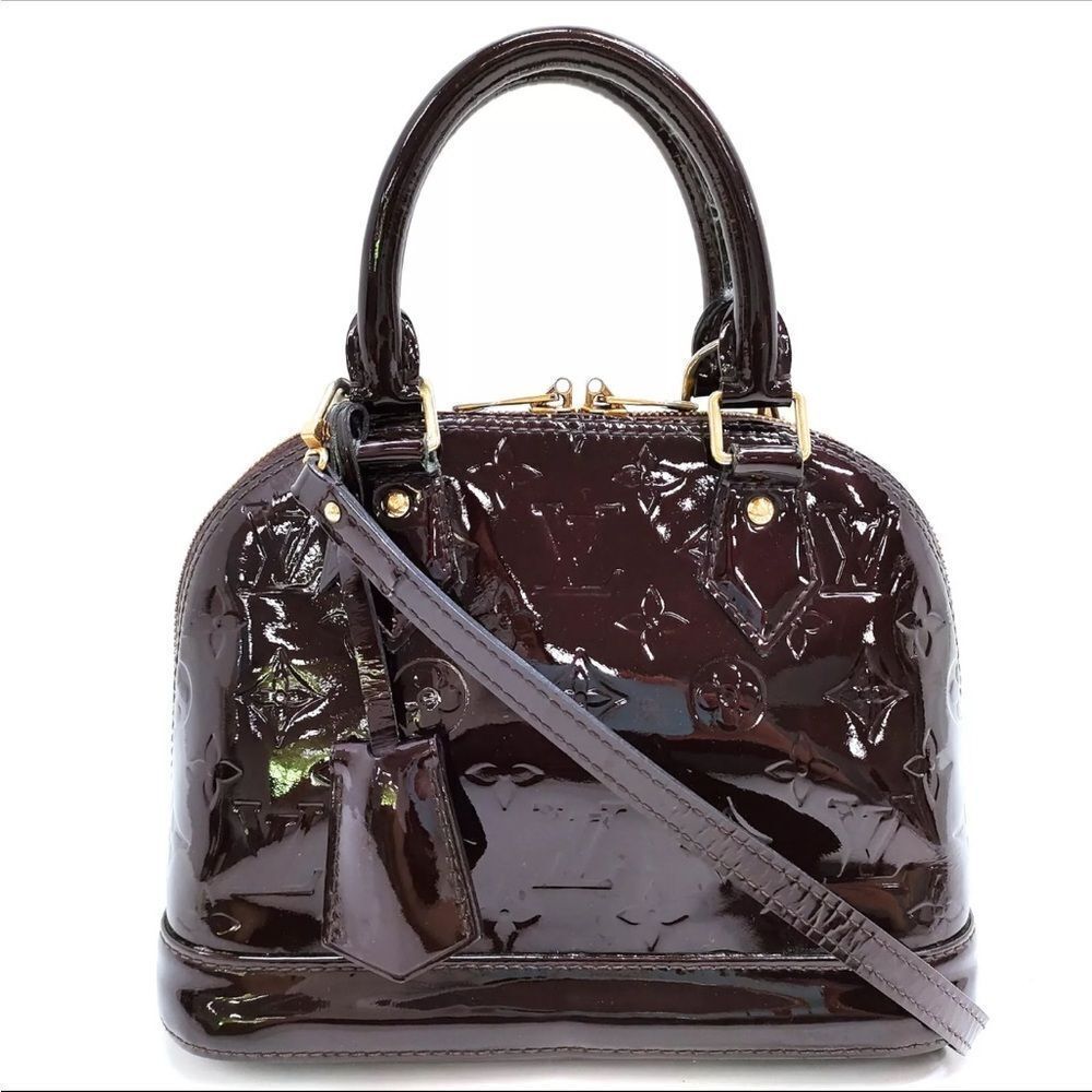 Auth Louis Vuitton Purple Amarante Monogram Vernis Leather BB Alma 2way Satchel